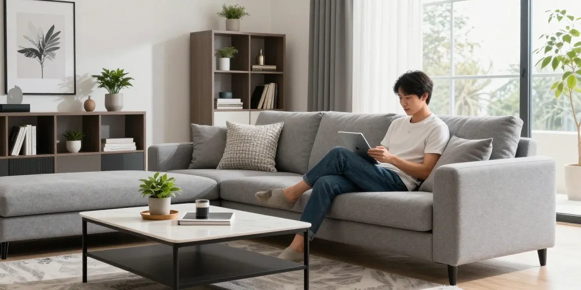 Einladende Wohnzimmer-Szene, in der möbel deutschland online kaufen Teil eines gemütlichen modernen Lebensstils ist.