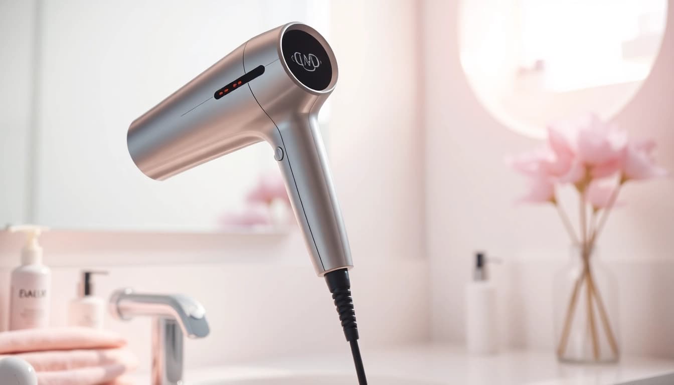Laifen se leistungsstarker Haartrockner auf einem modernen Schminktisch präsentiert.