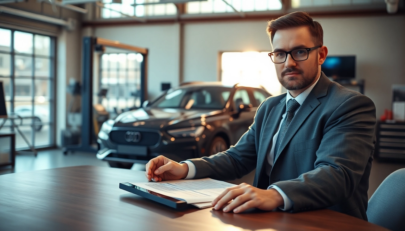 Kfz Sachverständiger Düsseldorf analysiert Fahrzeugberichte in einem modernen Büro.