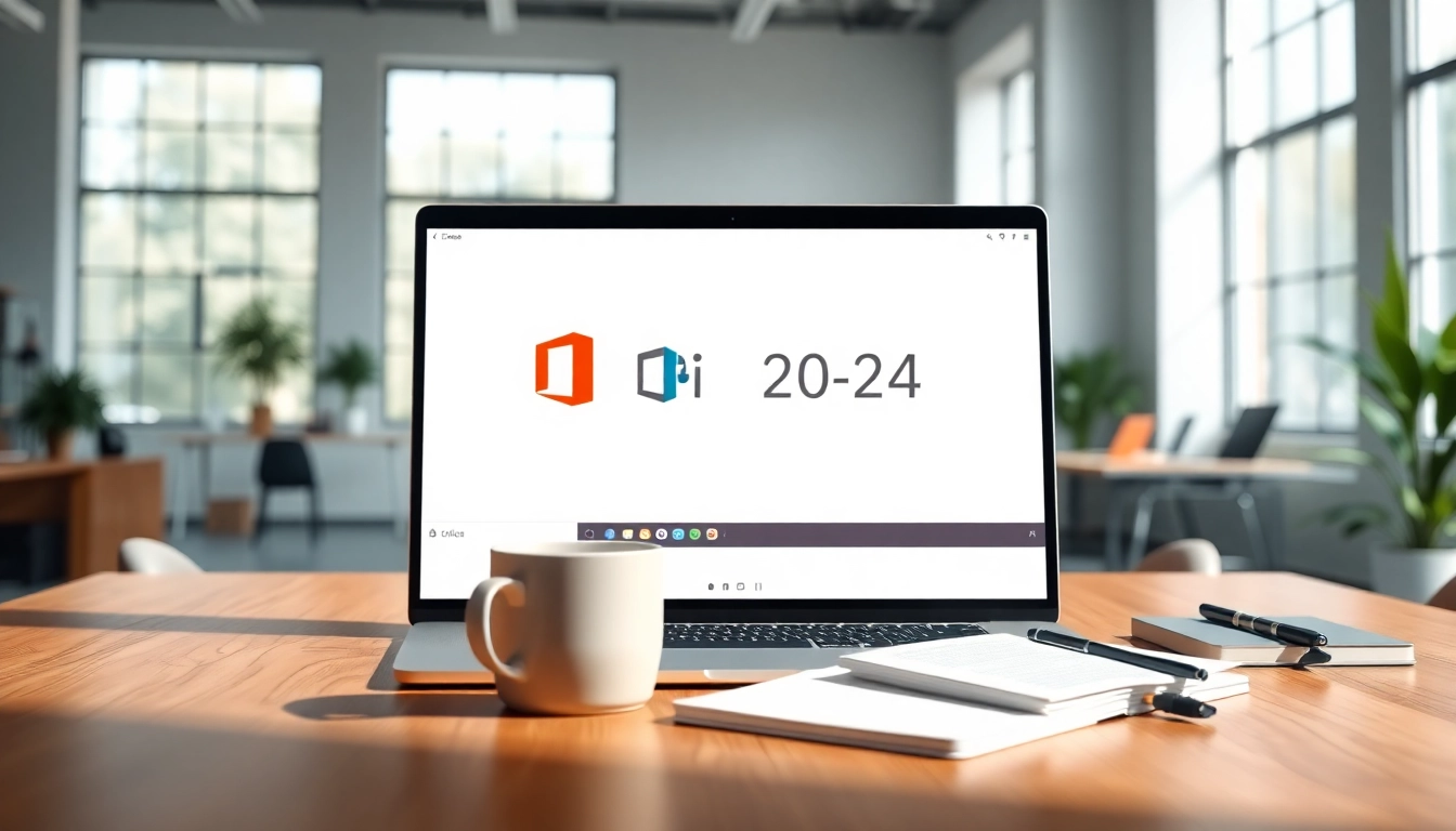 Microsoft Office 2024 Mac Lizenz auf einem MacBook in einem modernen Büro-Setup nutzen.