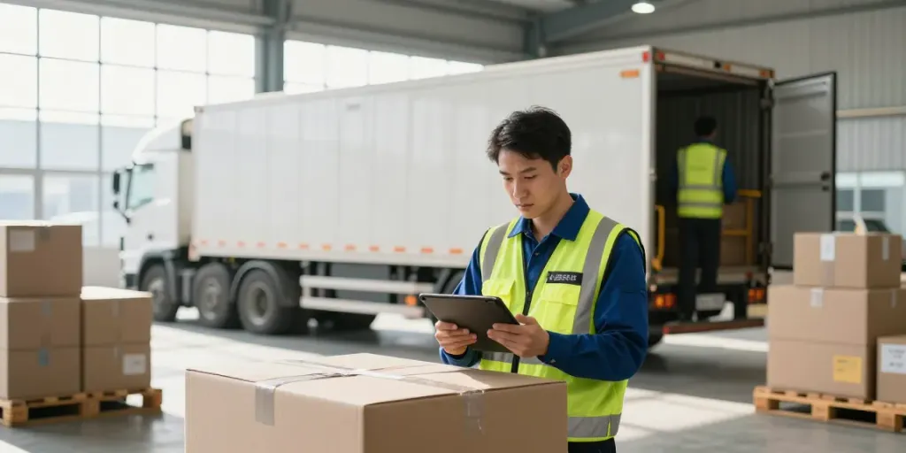 OCARGO Spedition Bielefeld mit modernem Logistikteam bei der Verladung von Transportgütern.