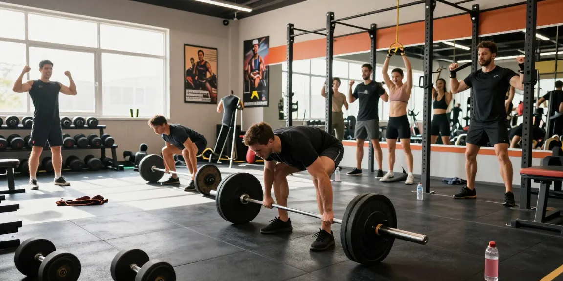 Anabolika Shop - Fitness-Enthusiast hebt Gewichte im modernen Fitnessstudio mit Licht und motivierenden Elementen