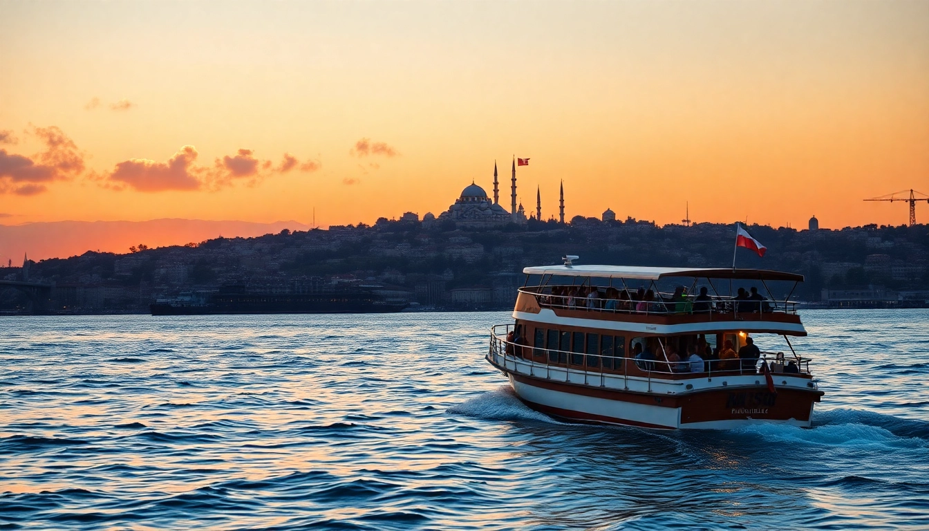 Bosphorus sunset cruise with breathtaking views of Istanbul's skyline and vibrant sunset.