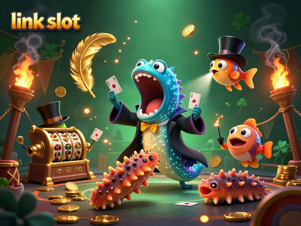 Engaging illustration of a link slot scene with characters and casino elements creating excitement.