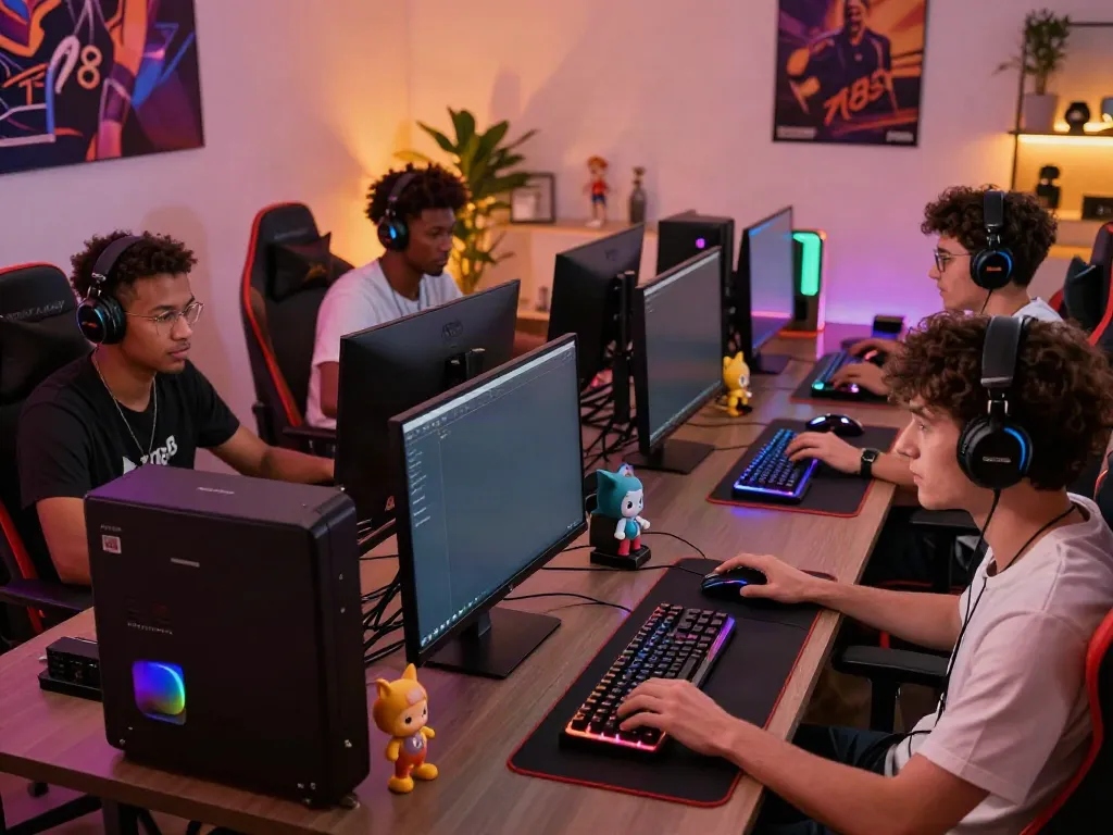 Diverse gamers fully engaged on the TA88 platform in a modern gaming setup.