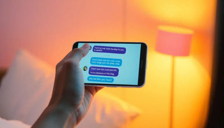 Engaging AI sexting conversation on a smartphone screen in a warm, inviting setting.
